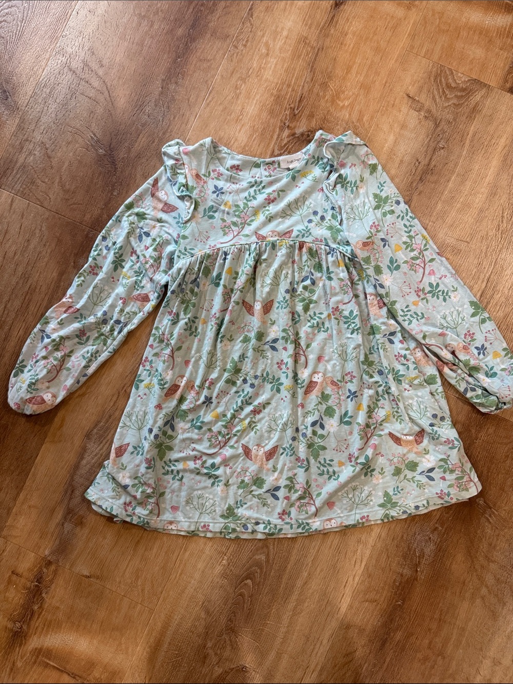 Angel Dear Mint Green Woodland Print Long Sleeve Dress